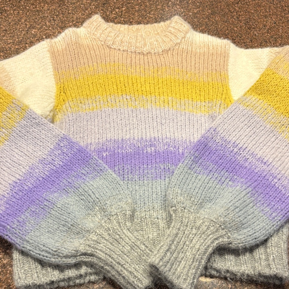 ELEVEN SIX LADIES PURPLE IVORY GRAY 80% ALPACA WOOL SWEATER-M